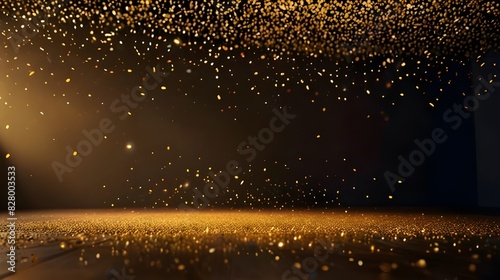 Award Ceremony Stage Mockup with Golden Confetti Rain,awards show background, ceremony presentation, hollywood spotlight, award winner reveal, event marketing