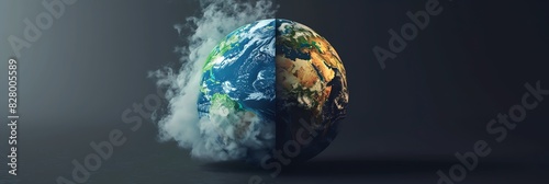 Half of earth is polluted and half of earth is clean. photo