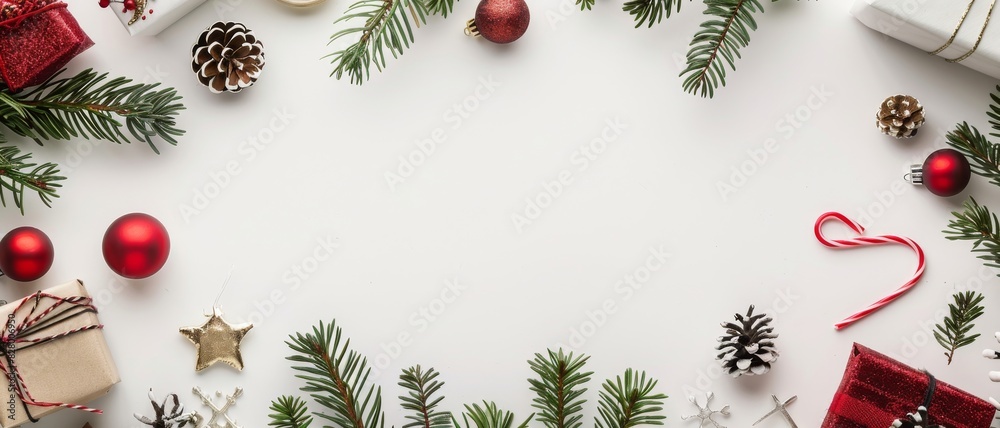 Flat lay mockup for Merry Christmas and Happy New Year. Empty sheet in the middle. Top view, copy space. Flat lay mockup for Merry Christmas and Happy New Year. Empty sheet in the middle. Top view, copy space.