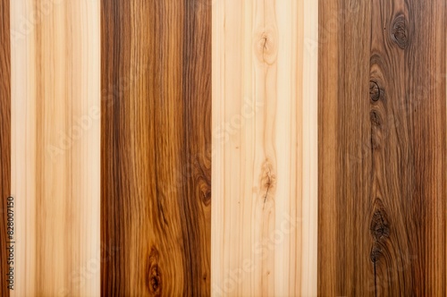 Close-up view of wooden planks with different colors and shows signs of age and wear with cracks and knots visible - Generative AI	
