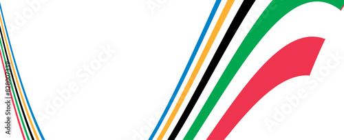 Colorful curved striped way isolated on transparent background. Olympic games banner. Olympic games straight lines, Olympic color ring, game line, modern. Vector illustration