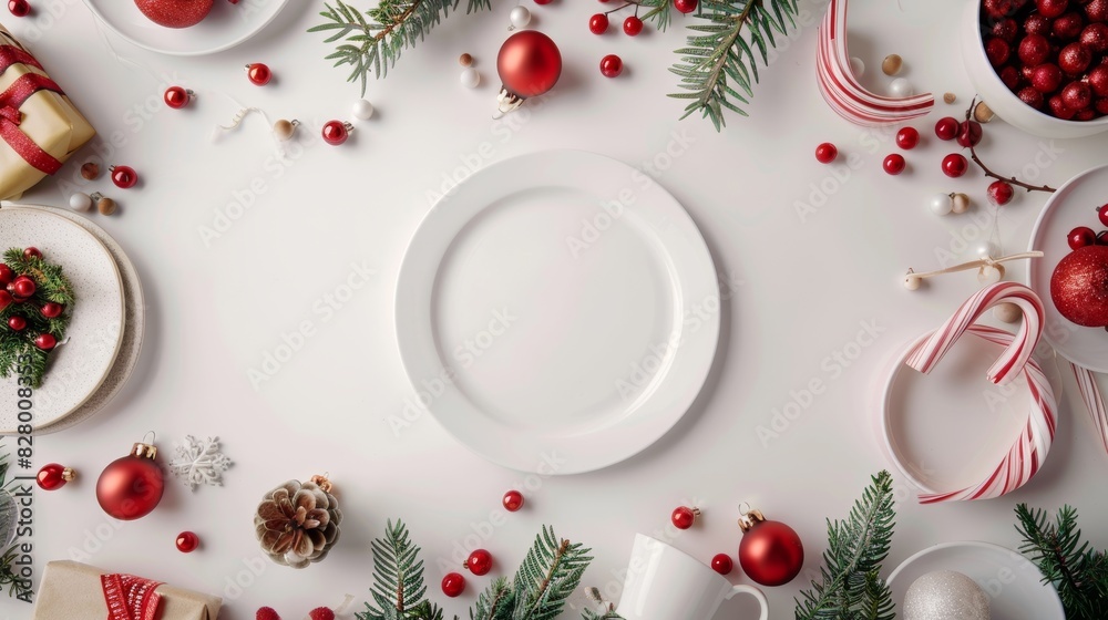 Flat lay mockup for Merry Christmas and Happy New Year. Empty sheet in the middle. Top view, copy space. Flat lay mockup for Merry Christmas and Happy New Year. Empty sheet in the middle. Top view, copy space.