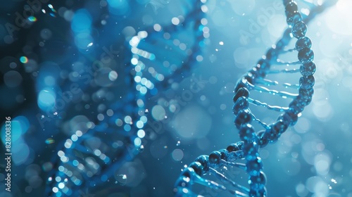 DNA strand on blue color background. © Mentari