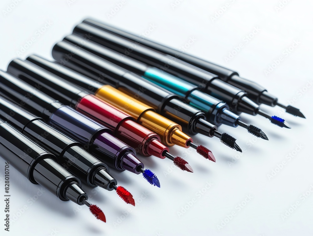 A collection of liquid eyeliners in various colors A collection of liquid eyeliners in various colors