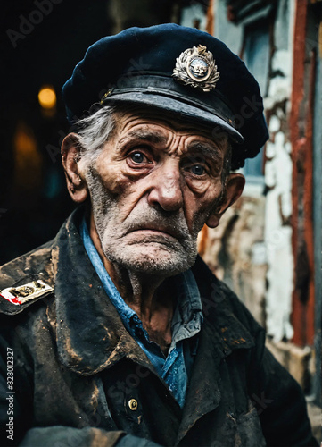 Old man with a weathered face and uniform © HM Design