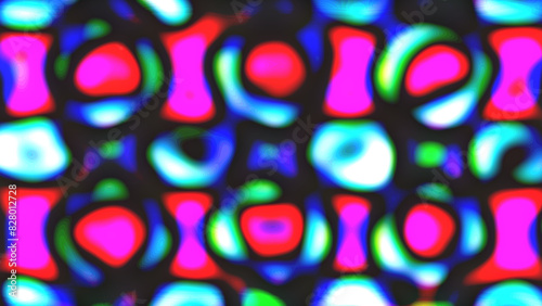 Wavy retro design that mimics a vintage neon sign. Out of focus and colorful and resemblant of old tv signal loss bars.