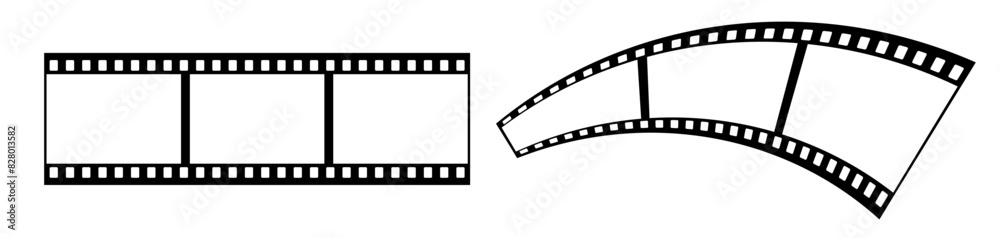 3d 35mm film strip vector design with 3 frames on white background. Black film reel symbol illustration to use for photography, television, cinema, photo frame.