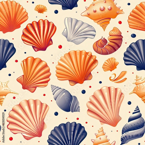 cute drawing of shells in the ocean  beige background  flat illustration  simple drawing