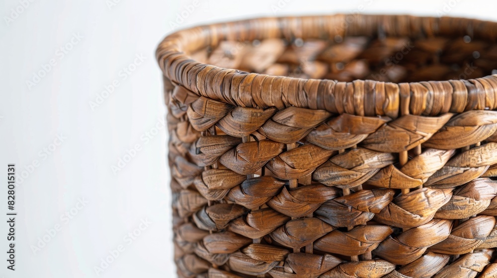 Obraz premium A tall cylindrical basket with a tapered shape woven from durable banana leaf for a versatile and functional design.