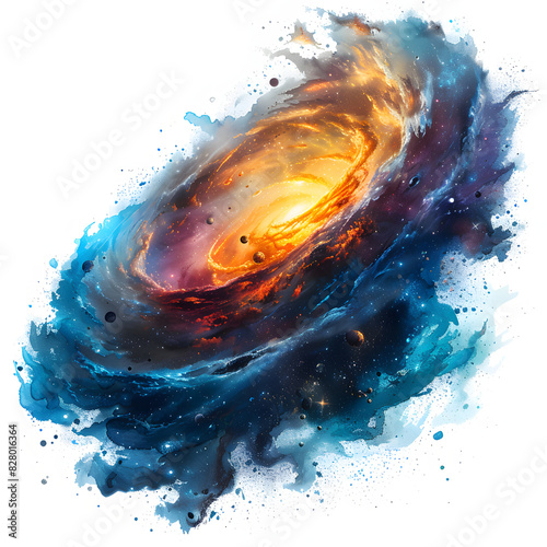 Galactic collision event isolated on white background, png 