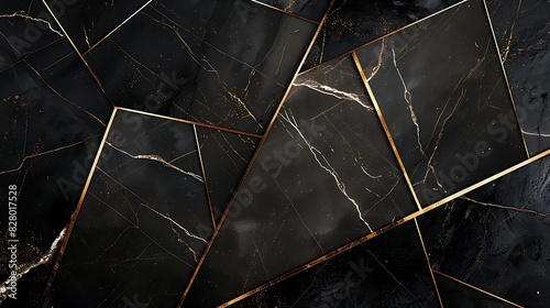 Opulent black marble surface with golden lines photo