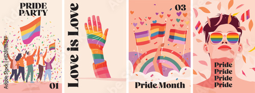 Gay pride month poster design collection. Set of banners for LGBTQ pride celebration