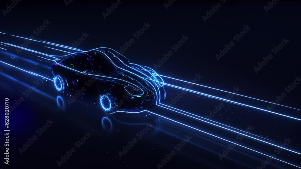 Speeding Sports Car On Neon Highway Powerful Acceleration of a Supercar on a Night Track with Colorful Lights and Trails 3d Animation