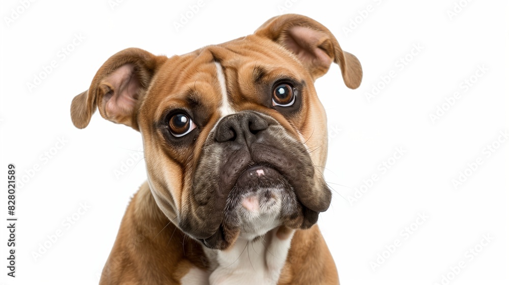 Bulldog with droopy cheeks, isolated on solid white background Bulldog with droopy cheeks, isolated on solid white background