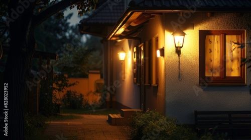 As the sun sets the AI activates motion sensor lights outside the home only turning on when someone is present to save energy. photo