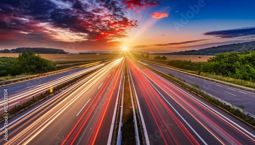 Colorful light trails with motion effect. Car high speed light lines