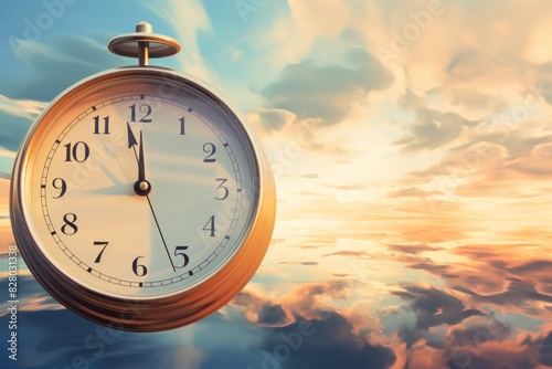 Alarm clock on sky backgrou...
