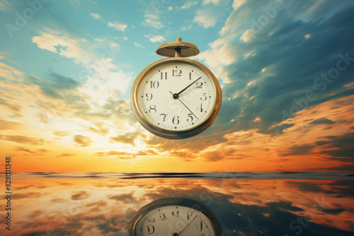 Alarm clock on sky backgrou...