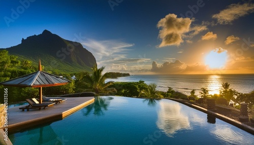 Luxury tropical vacation.Spa swimming pool, Mauritius island