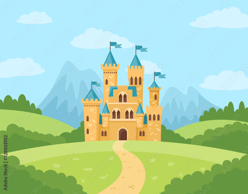 Naklejka premium Vector flat illustration. Princess Castle.