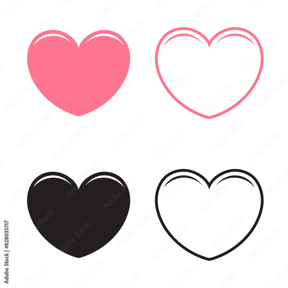 Heart Shape Outline Glyph And Flat Icon. Vector Illustration