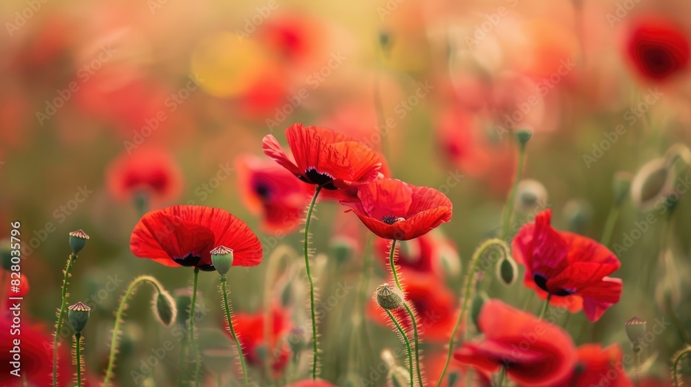 Fototapeta premium Field of red poppies in a landscape