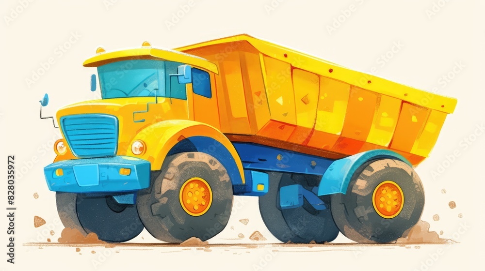 Vibrant toy truck illustrated in a 2d format against a clean white backdrop Vibrant toy truck illustrated in a 2d format against a clean white backdrop