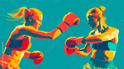 Colorful Illustration of Two Women Boxing