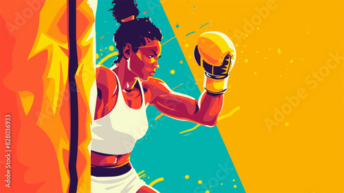 Colorful Illustration of a Female Boxer in Action