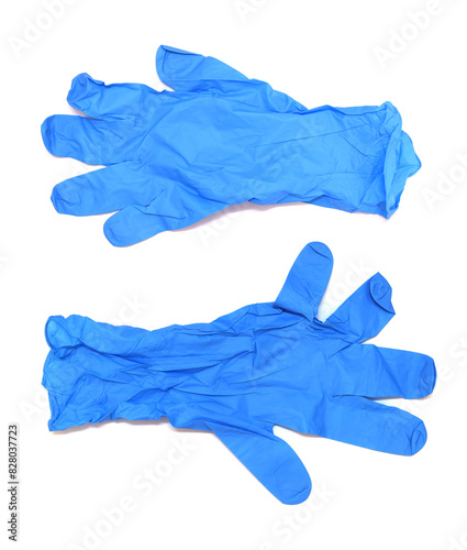 Blue gloves on a white background