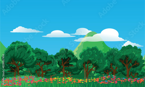 forest landscape with colorful flowers