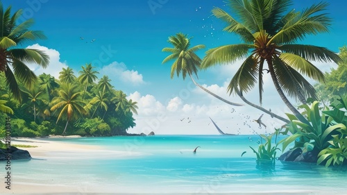 beach with palm trees and sea