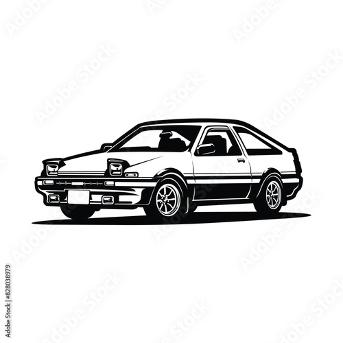 Japanese 80s Sport Car Monochrome Silhouette Vector Isolated