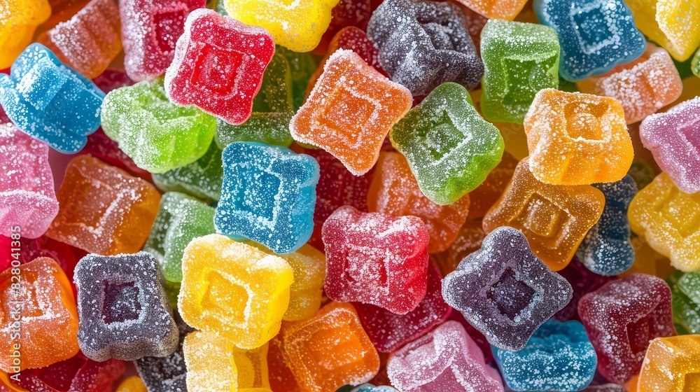 Vibrant and mouthwatering fruity gummies ideal for candy advertisements with highquality imagery. Vibrant and mouthwatering fruity gummies ideal for candy advertisements with highquality imagery.