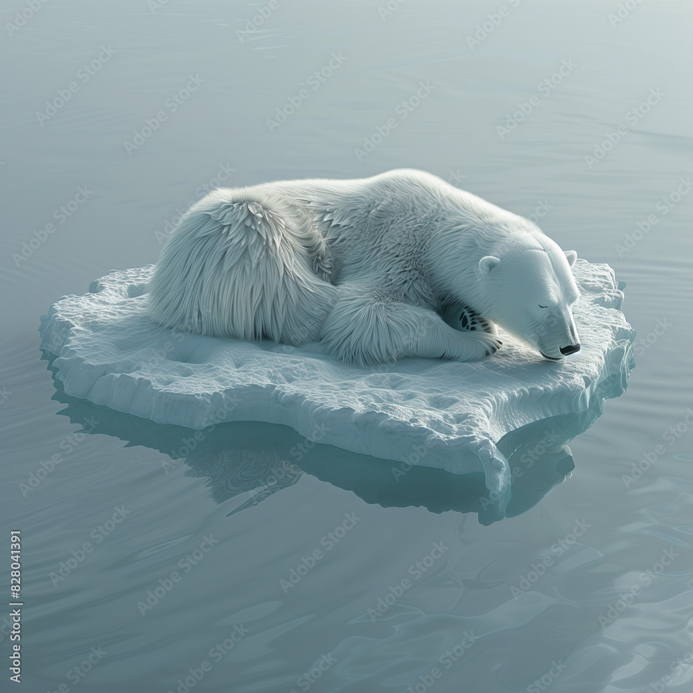 Fototapeta premium olar Bear on Melting Ice: A Climate Change Tragedy