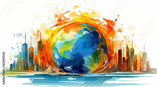 Eyecatching chibistyle digital painting of global warming, featuring vivid colors in a cartoony design. photo