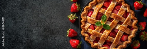the concept of national strawberry rhubarb pie day, copy space  photo