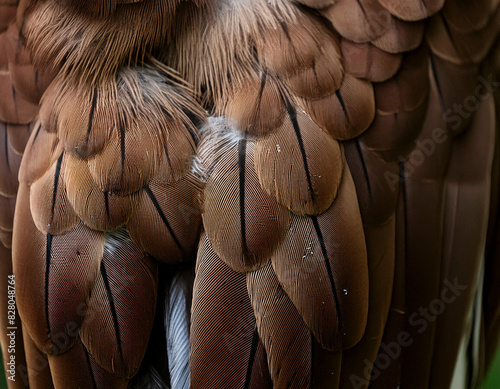 close up von schönen Federn eines Vogels - ki generiert  photo