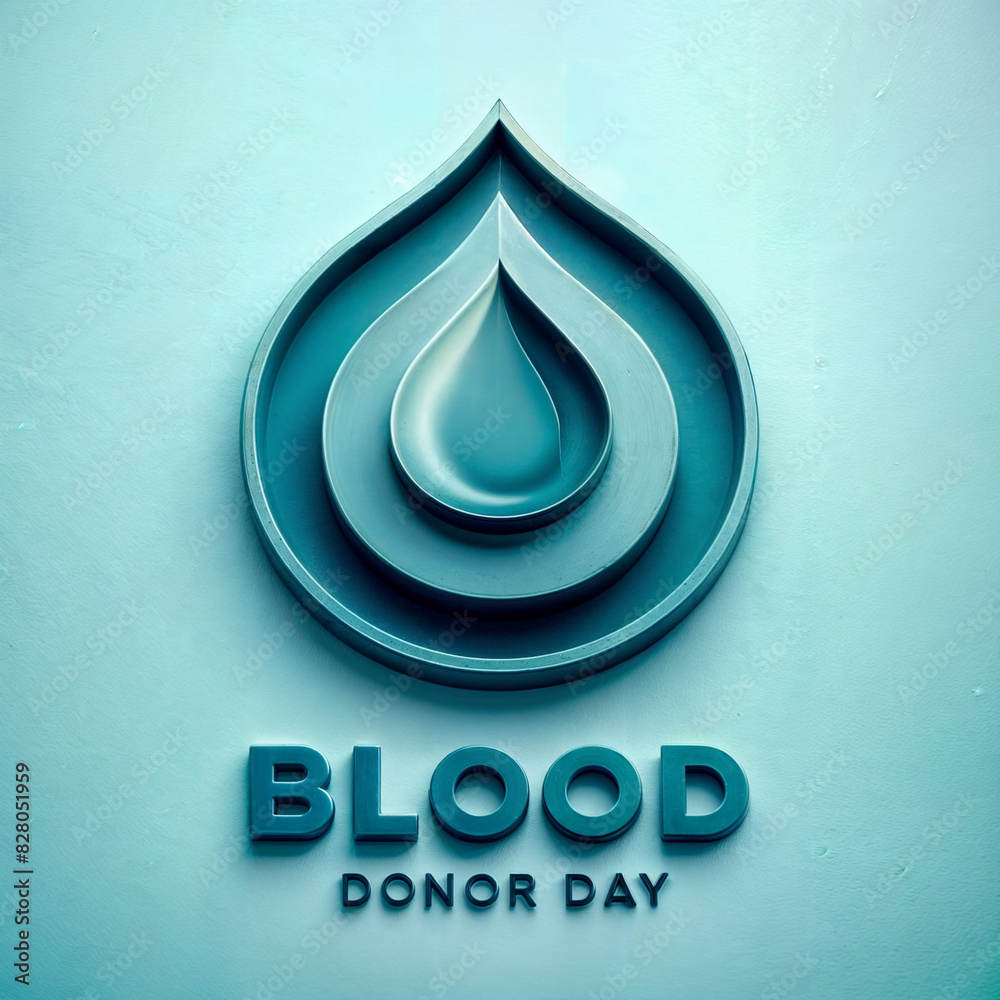 Blood drop symbol on blue background. Text of blood donor day ,3d illustration created with generative ai. Blood drop symbol on blue background. Text of blood donor day ,3d illustration created with generative ai.