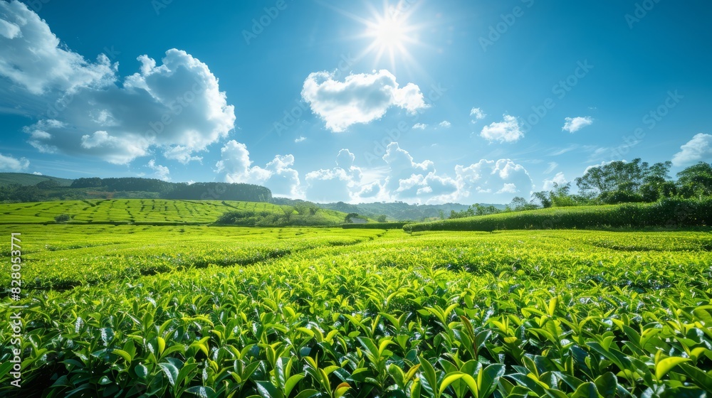 tea garden with bright blue sky tea garden with bright blue sky