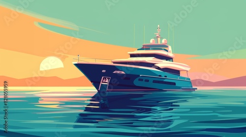 Luxury yacht in sea water.