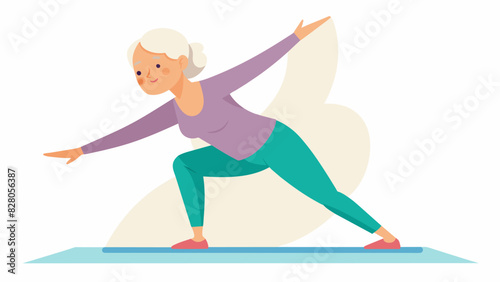 A senior woman with arthritis moves with fluidity and ease as she practices weekly pilates classes designed specifically for joint flexibility and pain management.. Vector illustration