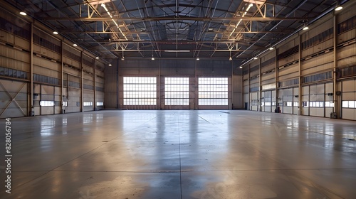 A large, empty warehouse with concrete floors and high ceilings. The walls of the space have no decorations or lighting fixtures, creating an open feeling that highlights its spaciousness.