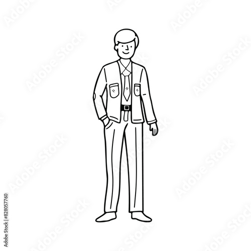 isolate black and white illustration of businessman character on background