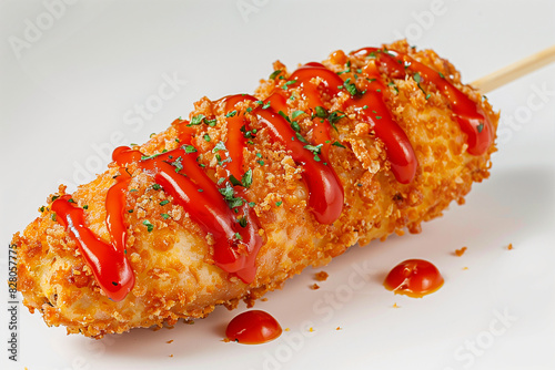 Fried Corn dog with Ketchup Drizzle