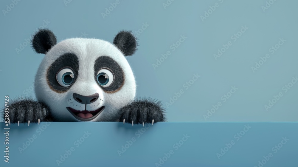 Cute cartoon panda peeping with plain background Cute cartoon panda peeping with plain background