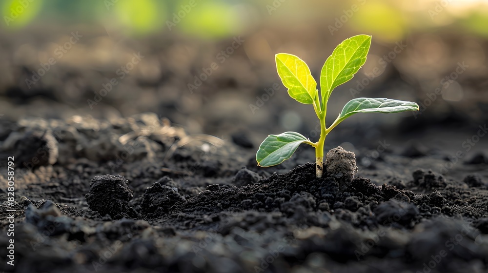 A small green sprout of leaves is growing through the cracks in dry black soil, symbolizing new life and growth amidst rough times. A small green sprout of leaves is growing through the cracks in dry black soil, symbolizing new life and growth amidst rough times.