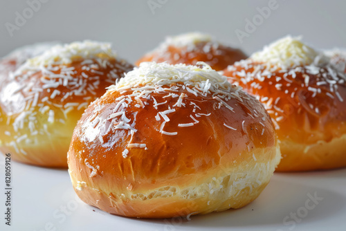 Coconut Cream Buns on Wooden Serving Tray