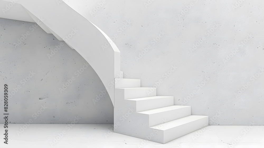 A white wall with a simple staircase leading up to the right, creating an abstract and minimalist composition. A white wall with a simple staircase leading up to the right, creating an abstract and minimalist composition.