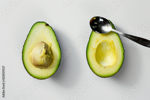 Halved Avocado with Spoon photo